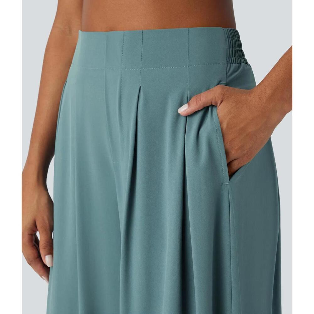 NWT Halara Breezeful High Waist Shirred Flowy Palazzo Casual Pants Stone Blue, M - Picture 5 of 13